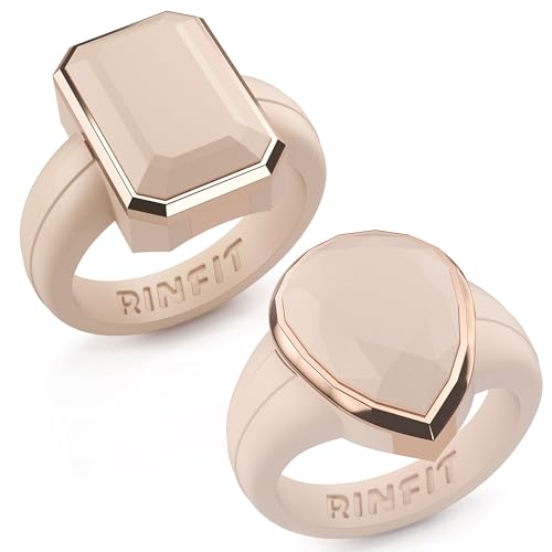 Patented Metal-Framed Silicone Rings - Emerald Collection - color: Pack O - Nude / Metal Rose Gold