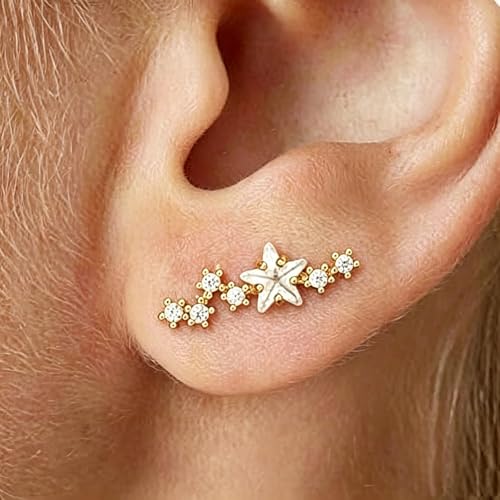 Ear Climbers Earrings for Women Gold Silver Ear Cuffs Non Piercing Dainty Cartilage Earrings Set Statement Cuff Earring for Women Trendy - color: Gold