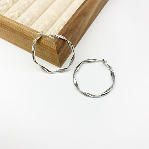Rose/White/18k Gold Plated Hoop Earrings Lightweight Hoop Earrings For Women Loop Earrings 1in 2in - color: White Gold, size: 40mm