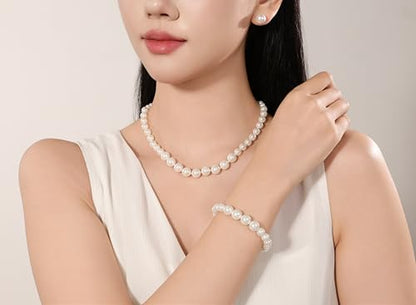 Faux Pearl Jewelry Set for Women, 3 Piece Necklace Bracelet Earrings | Glass Material, Adjustable Comfortable Fit, Party & Prom Accessory - style: White 18 inches