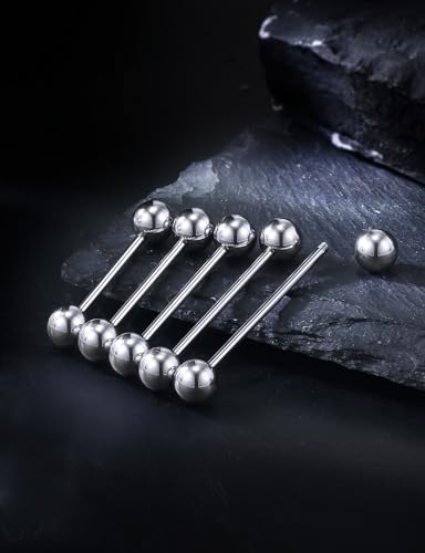 14G 16G Mix Size Tongue Rings Piercing Jewelry Stainless Surgical Steel Straight Barbell Nipple Tongue Ring Piercing Jewelry For Women Men 12MM 14MM 16MM 19MM 22MM Silver Black Gold - color: Silver, size: 16 Gauge-12MM/14MM/16MM/19MM/22MM