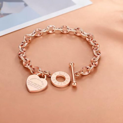 Heart Charm Bracelet Plated 18K Gold/Silver/Rose Gold Bible Scripture Heart Bracelet for Women Jewelry Gift Zircon Her Link Chain OT Clasp Stainless Steel Birthday - color: Rose Gold, size: 7.1 inch