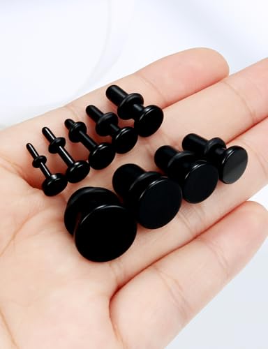 14G 12G 10G 8G 6G 4G 2G 0G 00G Ears Gauges Tunnels Plugs for Women Acrylic Flat Top Plugs with O-rings Ear Gauge Stretching Kit Expander Stretcher Plug Earrings for Piercing Jewelry - color: 14g to 00g, black