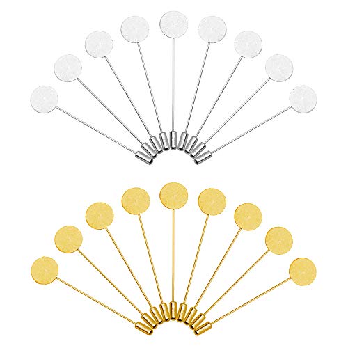 60Pcs Flat Round Tray Lapel Pin,Stainless Steel Safety Pins Stick Pins Brooch Pin Needle Suit Tie Hat pin Scarf Badge for DIY Costume Jewelry Making Accessories - color: Gold, Silver