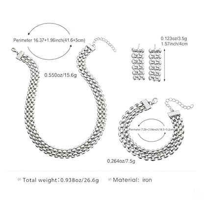 Chunky Gold Jewelry Sets for Women 14K Gold Plated Necklace Earrings Bracelet Set Cuban Link Thick Choker Necklace Punk Statement Necklaces Earrings Bracelet Set Fashion Jewelry Gift for Women - color: Silver