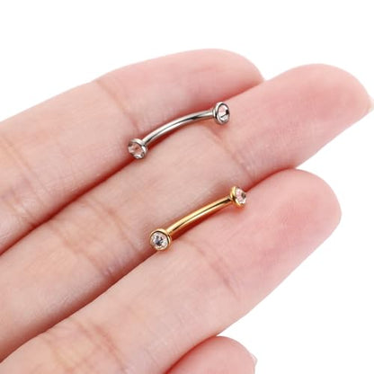 G23 Titanium Eyebrow Piercing Jewelry Eyebrow Rings Curved Barbell 16G Eyebrow Belly Button Ring Navel Rings Rook Daith Earrings Lip Ring Eyebrow Jewelry 6mm-12mm - color: 2PCS,Disc Shape Clear CZ,Gold