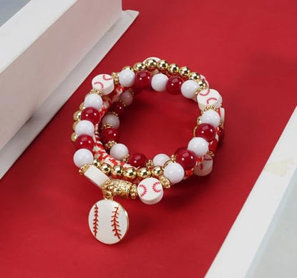 Ardorchid Halloween Bracelets for Women Pumpkin Ghost Steleton Bat Skull Beaded Stackable Stretchy Bracelet Rugby Thanksgiving Christmas Heishi Bracelets - color: Baseball Bracelets