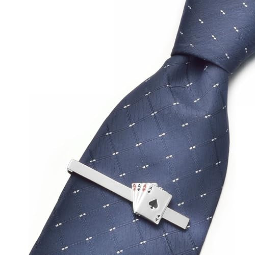 Yoursfs Personalized Stationery Series Tie Clips For Men Novelty Ruler/Pen Tie Clips Unique 18K Gold Plated/Silver Stainless Steel Tie Clip Jewelry For Father Husband Suitable For Daily - style: Sliver Poker Tie Clips