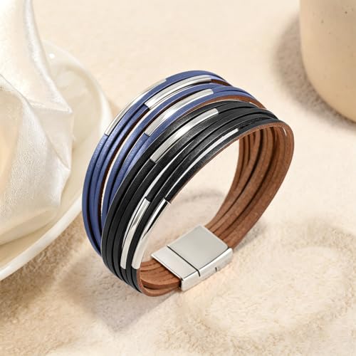 Wrapped Bracelets for Women,Leather Boho Bracelets for Women - color: Leather-Grey