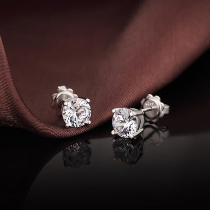 925 Sterling Silver Cubic Zirconia Stud Earrings for Women/Men Hypoallergenic Stud Earrings 4MM-8MM - style: A: Round Stud-Silver