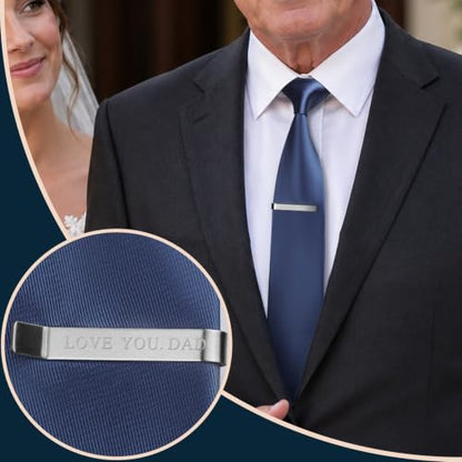 HAWSON Father of the Bride and Groom Tie Clip Best Man Skinny Stainless Steel Marriage Tie Bar Wedding Gift for Man - style: 2''-LOVE YOU DAD