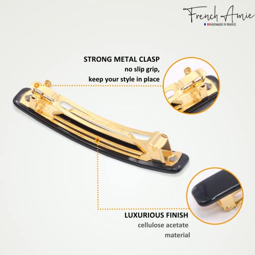 French Amie Bar Black Small 2 1/4 Inch Hair Clip Barrette | Handmade Cellulose Acetate Durable Grip For Women Girls Teens Everyday Style - color: Pearl, Black