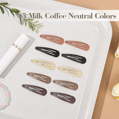 100Pcs Snap Hair Clips Hair Barrettes For Women Girls, No-Slip | Metal Hair Snap Clips Accessories, Hairpins, Matte 5 Colors, 2 x 0.55 Inch, Storage Box