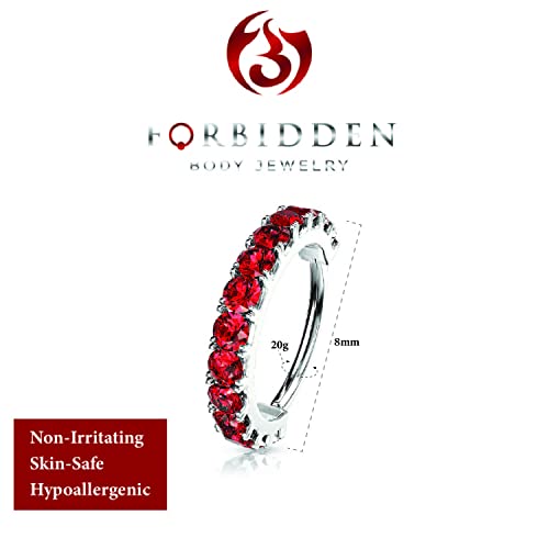 Forbidden Body Jewelry 16-20g 8mm CZ Lined Plated Brass Bendable Nose Ring and Cartilage Hoop (Choose Gauge/Plating/Color) - style: 20g - Platinum Plated (Red)