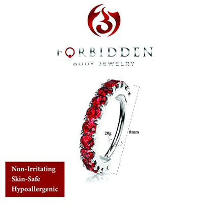 Forbidden Body Jewelry 16-20g 8mm CZ Lined Plated Brass Bendable Nose Ring and Cartilage Hoop (Choose Gauge/Plating/Color) - style: 20g - Platinum Plated (Red)