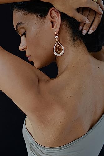 Antique Gold Hammered Disc Drop Earrings Boho Earrings with Two Tone Jewelry Gift - color: AMZ-EH21321A-L