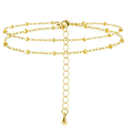 Gold/Sterling Silver Anklet Bracelets for Women Waterproof, Non Tarnish 925 Sterling Sliver Plated Heart Evileye Butterfly Charm, Dainty Summer Beach Anklets for Women, Beach Vacation Bikini Outfits for Her Mom - style: Satellite-Gold
