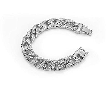 Mens Womens Cuban Link Bracelet Hip Hop Bracelet Stainless Steel Chain Bracelet Iced Out Curb Cuban 18k Gold Plated Bracelet With Clear Rhinestones - color: A-Silver-8.26in