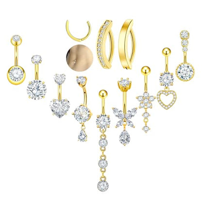 11 Pcs Belly Button Ring Dangle Stainless Steel Belly Rings 14G | Belly Button Piercing Cute Navel Ring Belly Piercing Jewelry for Women - style: 11G