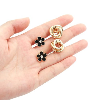 15 Pairs Clip on Earrings for Women Chunky Hoop Clip Earring Round CZ Twist Simulated Pearl Flower Knot No Piercing Fake Stud Earrings Sets Jewelry Gifts Silver Gold Plated - color: A: Gold