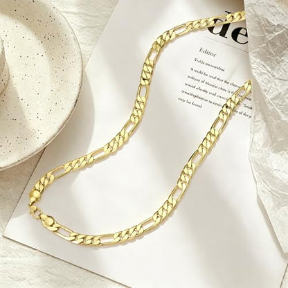 Gold Necklace for Women & Men,14k Gold Figaro Chain Necklace Chunky Statement Dainty Trendy Charm Necklace Jewelry Gifts Size 18-24 Inches Simple Unisex Cadenas De Oro Para Mujer 14k - size: 6MM
