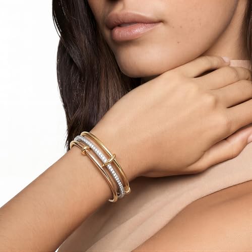 mixed metal Tri-Tone Bangles Bracelet for Women, 3/5 Pcs Stainless Steel Gold Plated Stackable Bracelet Set, Stylish Jewelry Gift - color: Silver zirconium + gold + rose gold, size: 72