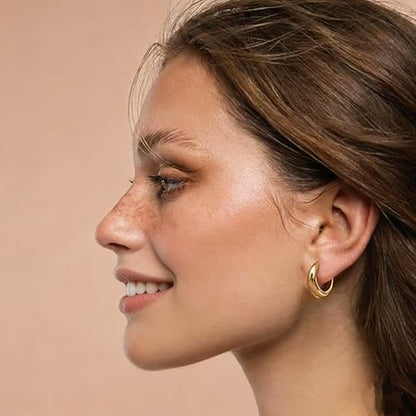 Chunky Small Hoop Earrings for Women 14mm/16mm/19mm Stainless Steel Huggie Earrings Everyday Jewelry Gift for Wife Mom, with Gift Box - color: Gold 19mm