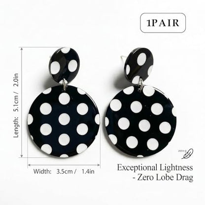 Gorgeous Black And White Earrings - Stylish Polka Dot Earrings. Beautiful Acrylic Dangle Drops, Lightweight Retro Geometric Jewelry To Elevate Daily Outfits Smoothly.