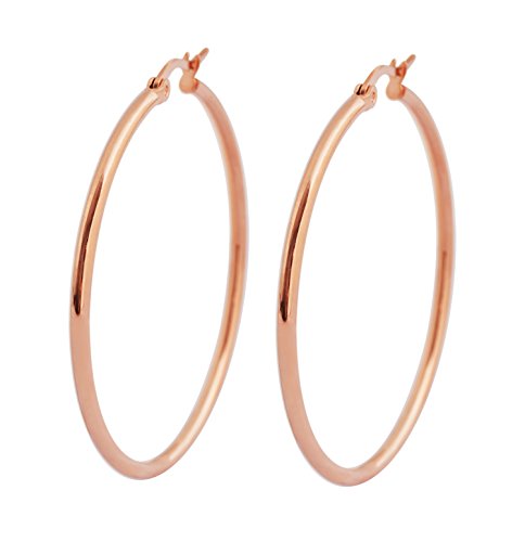 Rounded Hoops Earrings (20mm-60mm Diameter) - color: Rose Gold 40mm