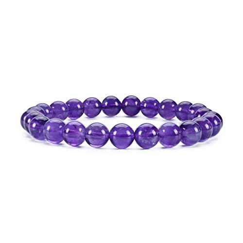 Cherry Tree Collection Tigers Eye Bracelets Plus Over 40 Other Stones – Gemstone Beads for Men & Women, Promotes Protection, Courage, Focus, Balance & Luck – Available in S, M, L with 8mm Round Beads - color: Amethyst, size: Medium