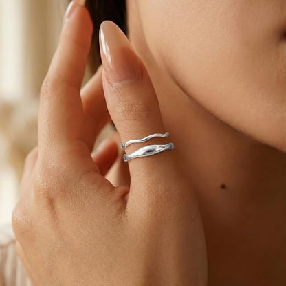 Gold Rings for Women Men Non Tarnish, Waterproof Chunky 14K Gold Plated Dainty Stackable Rings Trendy Statement Pinky Thumb Rings Engagement Eternity Wedding Band Ring Stacking Gold Jewelry Size 3 4 5 6 7 8 9 10 11 - color: Silver, size: 11