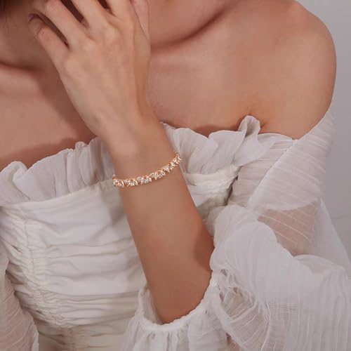 Crysdue Marquise Teardrop Cubic Zirconia Wedding Bridal & Prom Tennis Bracelets for Brides Bridesmaids, Silver/Gold/Rose Gold Plated Bracelet Gifts for Women - style: H_Marquise, Rose Gold