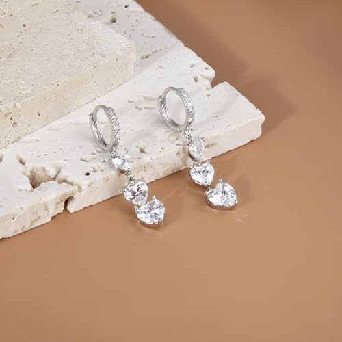 Heart Dangle Earrings for Women Dainty Charm Long Dangling Jewelry Multi Heart CZ Drop Huggie Earring Stud for Valentine's Day Earrings Gifts