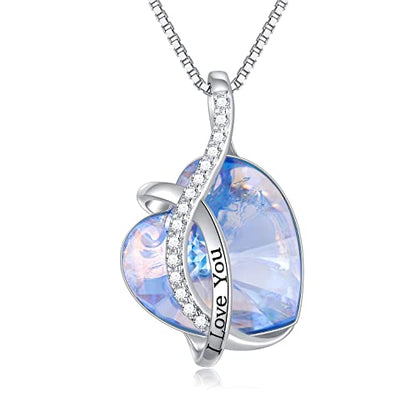 AOBOCO I Love You Sterling Silver 12 Birthstone Heart Pendant Necklace Embellished with Crystals from Austria, Mother's Day Anniversary Birthday Jewelry Christmas Gifts for Women Grandma Nana - color: M-December