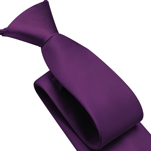 GUSLESON 3.15"（8cm） Mens Pre-tied Adjustable Zipper Tie Solid Necktie for Business and Wedding - color: Dark Purple