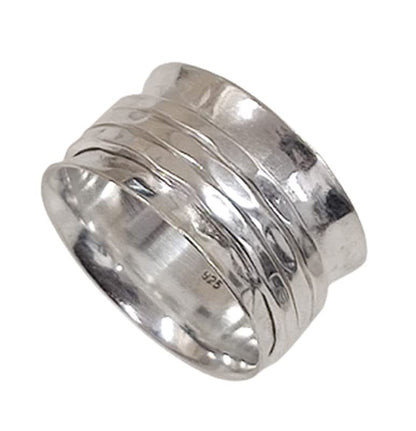 Spinner Ring Silver For Women Girls, 925 Sterling Silver Spinner, Spin, Three Tone Fidget Band, Classic Hammered Meditaion, Christmas Size us