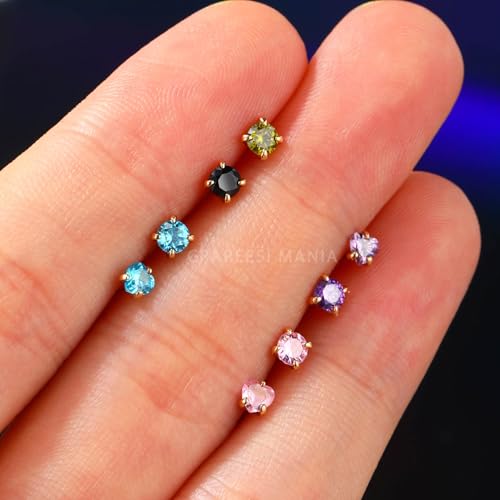 14K Real Gold Nose Studs 20G Nose Rings Studs L Shaped Nose Rings for Women Men Diamond CZ Nose Piercing - color: Yellow Gold-Round GRCZ
