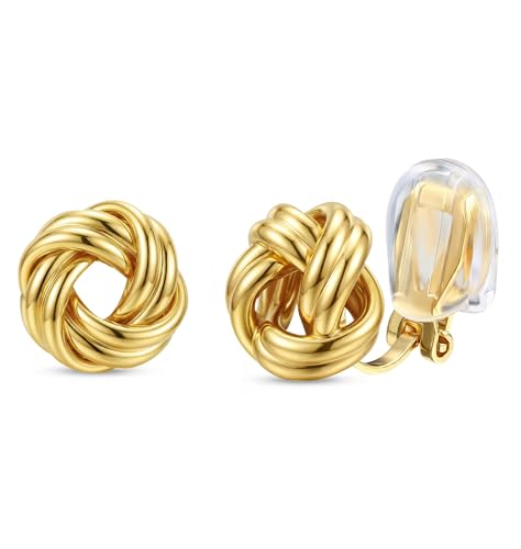 ORAZIO Clip On Earrings Women Geometric Statement Unique Non Pierced Earrings 14K Gold Plated Knot Chunky Drop Dangle Hoop Stud Clip-on Earrings for Women Trendy - color: Style D-Gold Plated