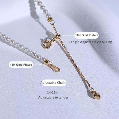 White Genuine Freshwater Cultured Pearl Necklace For Women And Men | Full Sizes from 3mm to 14mm Freshwater Pearls, AAA Grade & Above, A Love Gift Choice For Anniversaries And Birthdays - size: 3-4mm 14+2in