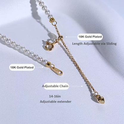 White Genuine Freshwater Cultured Pearl Necklace For Women And Men | Full Sizes from 3mm to 14mm Freshwater Pearls, AAA Grade & Above, A Love Gift Choice For Anniversaries And Birthdays - size: 3-4mm 14+2in