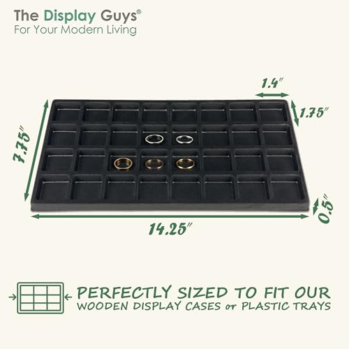 2-Pack 32-Compartments Flocked Velvet Jewelry Display Inserts - Tray/Case Liners - Ring Earrings Storage, (Black) by The Display Guys - color: Black, size: Compartments - 32