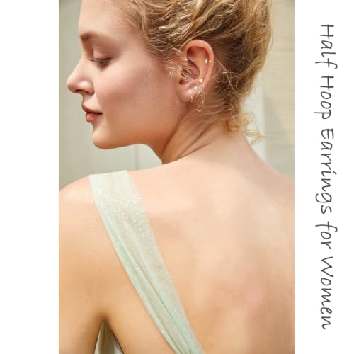 12 Pairs Half Hoops Earrings for Women Backless Earrings 14K Gold/Silver | Stay Close Open Hoop Huggie Earrings Hypoallergenic 316L Stainless Steel Poke Free Sleep in Trendy Jewelry Gift - style: 12G