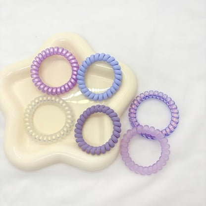 Spiral Hair Ties 6-Pack, Telephone Cord Coils Crease-Free & Dent-Free, Soft Plastic Resin Ponytail Holders for Women, Styling Accessories Gift Set