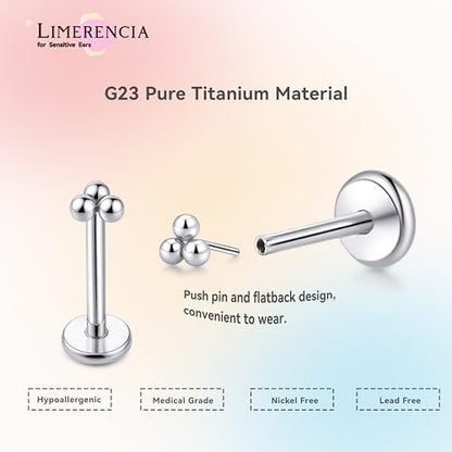 limerencia Titanium Threadless Flat Back Earrings Stud Piercing Jewelry | 20G Press Fit Titanium Push Pop in Cartilage Tragus Labret Lip Medusa Conch Piercing Jewelry Hypoallergenic for Women Men - style: Ball Silver