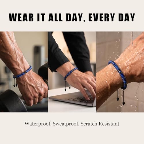 Natural Stone Beaded Bracelet for Men Women Boho Adjustable - color: Lapis Lazuli