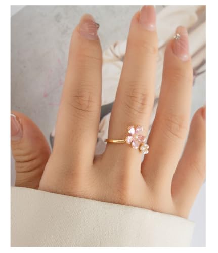 Kokoma Dainty Flower Ring for Women Sparkling Cubic Zirconia Daisy Open Statement Rings Pearl Chic Engagement Promise Ring Wrap Finger Band - color: Pink