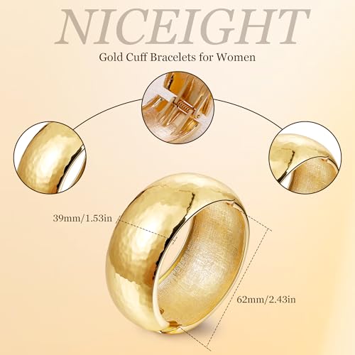 NICEIGHT 18K Gold Plated Chunky Bangle Bracelets for Women Gold Wide Cuff Bangle Bracelet Hammered Minimalist Thick Gold Wrist Wrap Bracelets - color: Gold Thick Hammered Bracelet