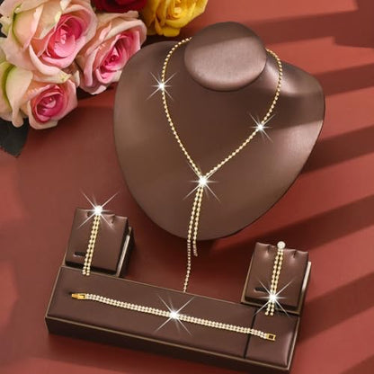 MIFYNN Rhinestone Wedding Set for Women Sparkle Crystal Earrings Necklace Bracelet Jewelry Set Wedding Party Prom Jewelry Set for Brides Bridesmaid - color: Gold1