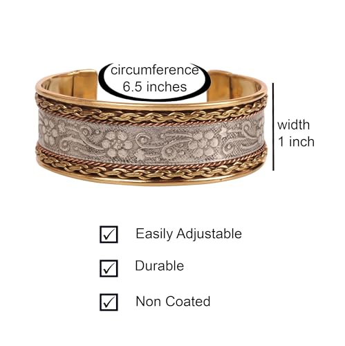 Touchstone Indian Bollywood Handcrafted Slip In Easy To Wear Stylish Wrist Enhancer Designer Broad Jewelry Cuff Bracelet For Women and Men. - style: Braided two tone floral 1