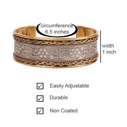 Touchstone Indian Bollywood Handcrafted Slip In Easy To Wear Stylish Wrist Enhancer Designer Broad Jewelry Cuff Bracelet For Women and Men. - style: Braided two tone floral 1